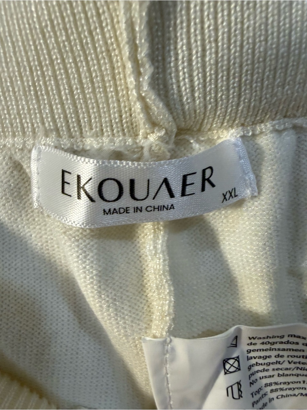 Ekouaer NWT 2X White Cream Knit Lounge Set Wide Leg Pants Matching 2 Piece - Picture 8 of 9